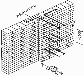 2.5砖砌体直槎和拉结筋示意图